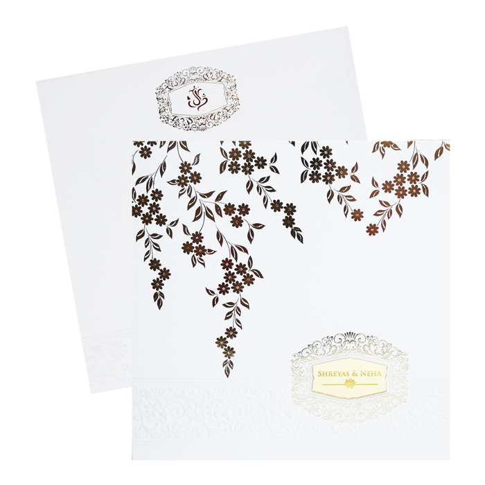 White Embossed Design Wedding Invitation Card