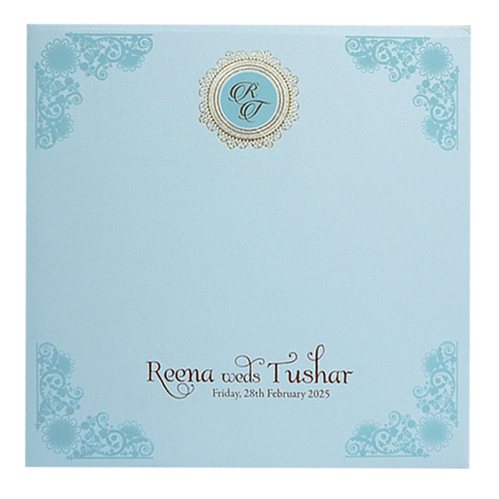 Blue Padded Laser Cut Wedding Card