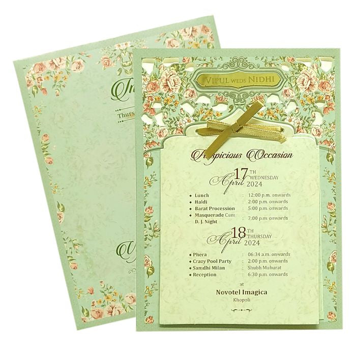 Light Soft Green Laser Cut Invitation