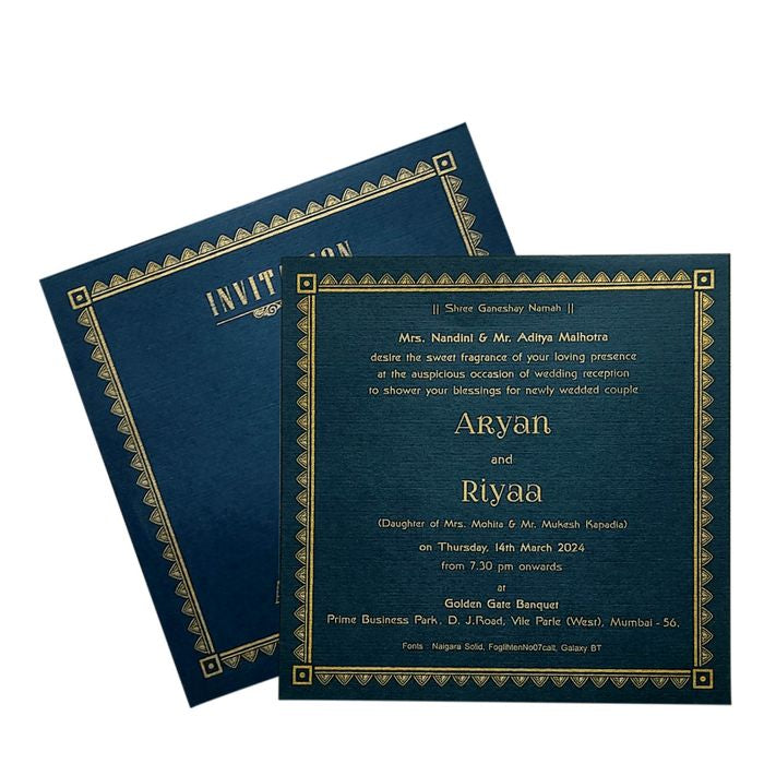 Blue Gold Single Sheet Invitation Card