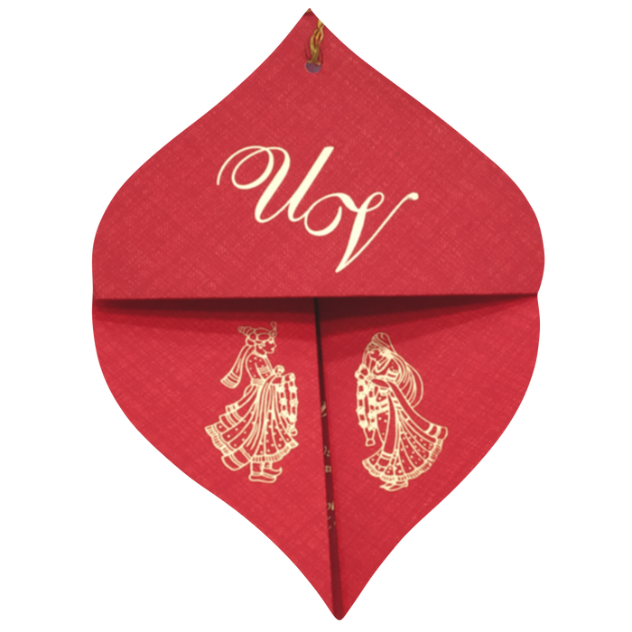 Red Designer Coconut Shape Wedding Card Design-KNF9100R