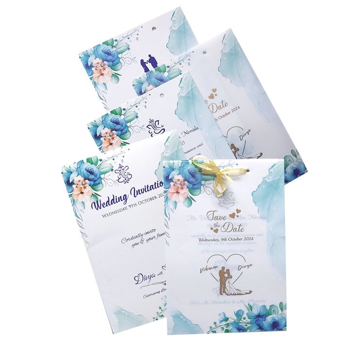Blue Floral Tracing Invitation Card