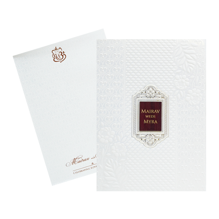 White Leaf Embossed Marriage Card