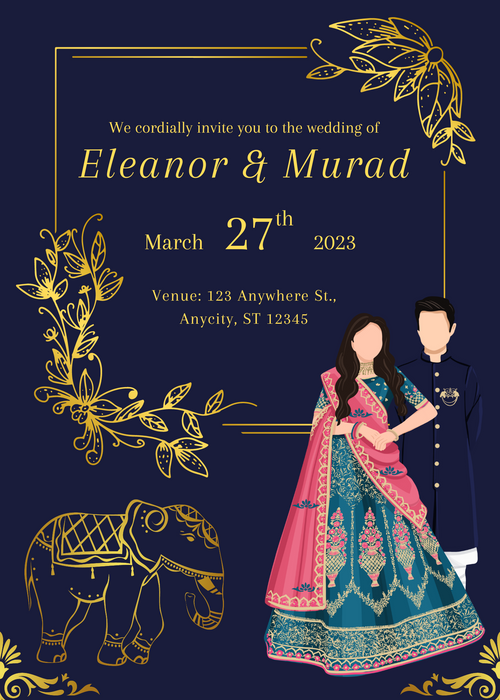 Blue Illustrated Wedding Invitation