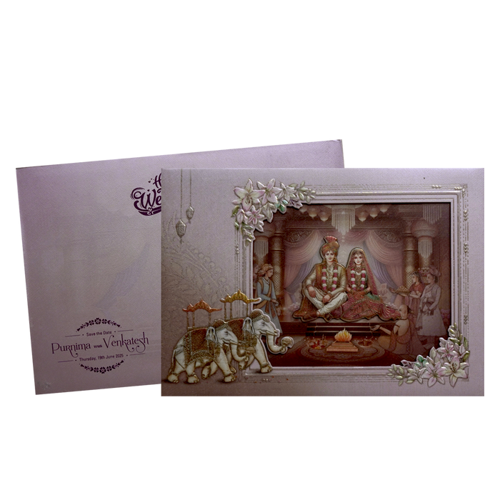 Creamy Pink Bride Groom Padded Invitation Card
