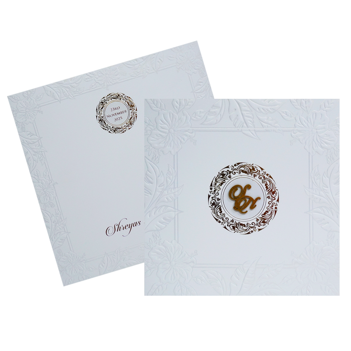 White Embossed Leaf Box Invitation Card