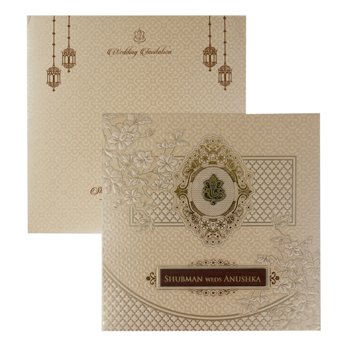 Peach Embossed Wedding Invitation Card