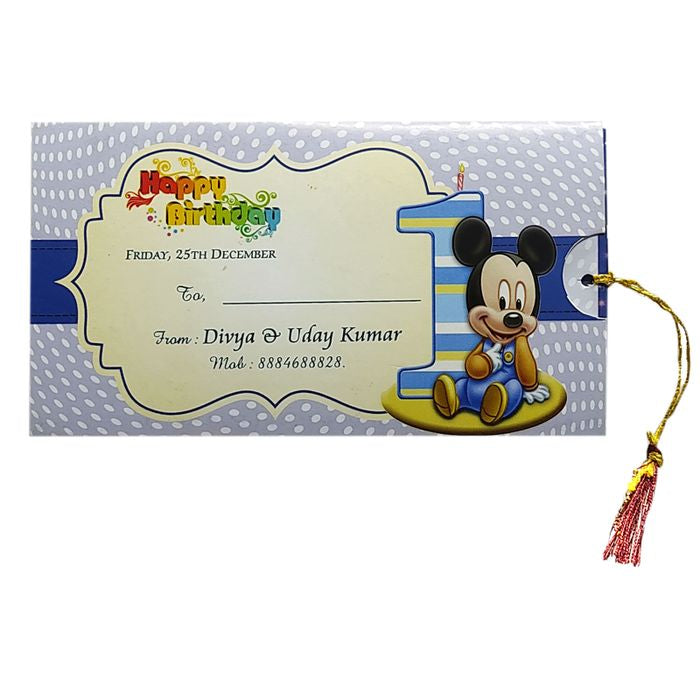 Blue Mickey Mouse 1st Birthday Slide Invitation Card