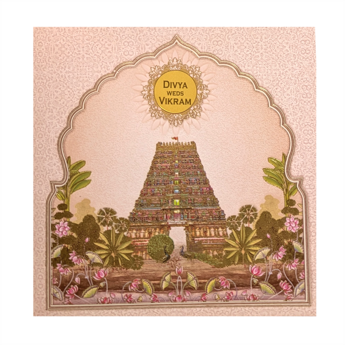 Pink Temple Theme Wedding Card
