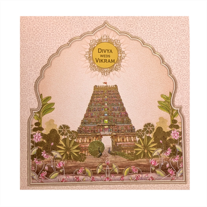 Pink Temple Theme Wedding Card
