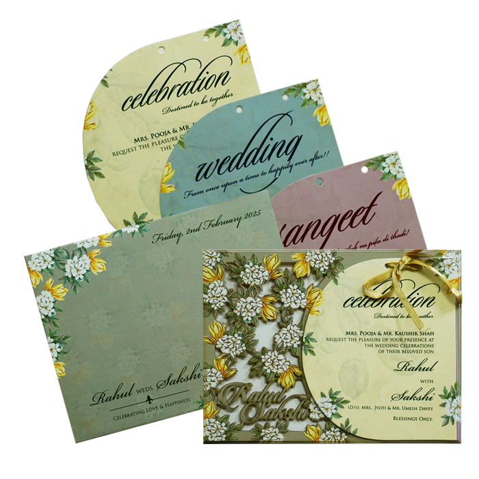Green floral laser cut invitation card