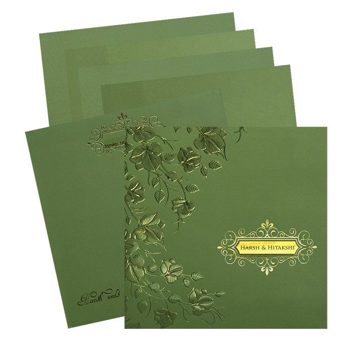 Olive Green Floral Wedding Card