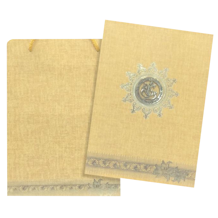 Brown Gold Metallic Invitation Card With Ganesha Sticker-KNCA209N