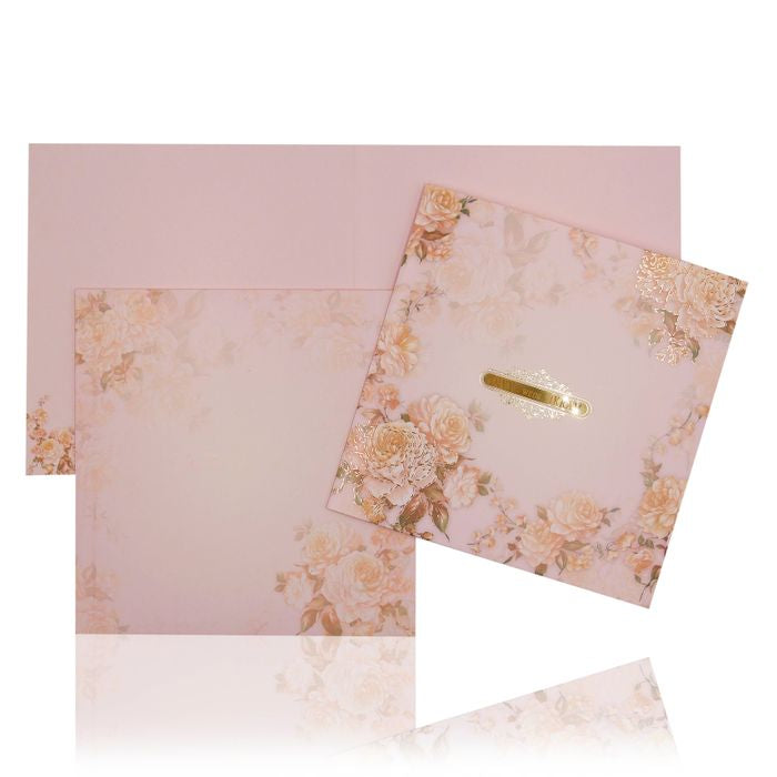 Berry Pink Floral Offset Print Invitation With Name Plate-KNKBY5406