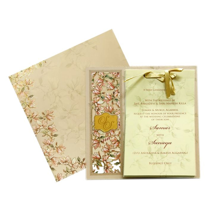 Pink Floral Laser Cut MDF Invitation Card