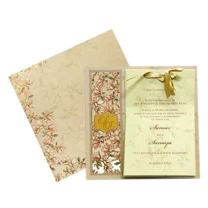 Pink Floral Laser Cut MDF Invitation Card