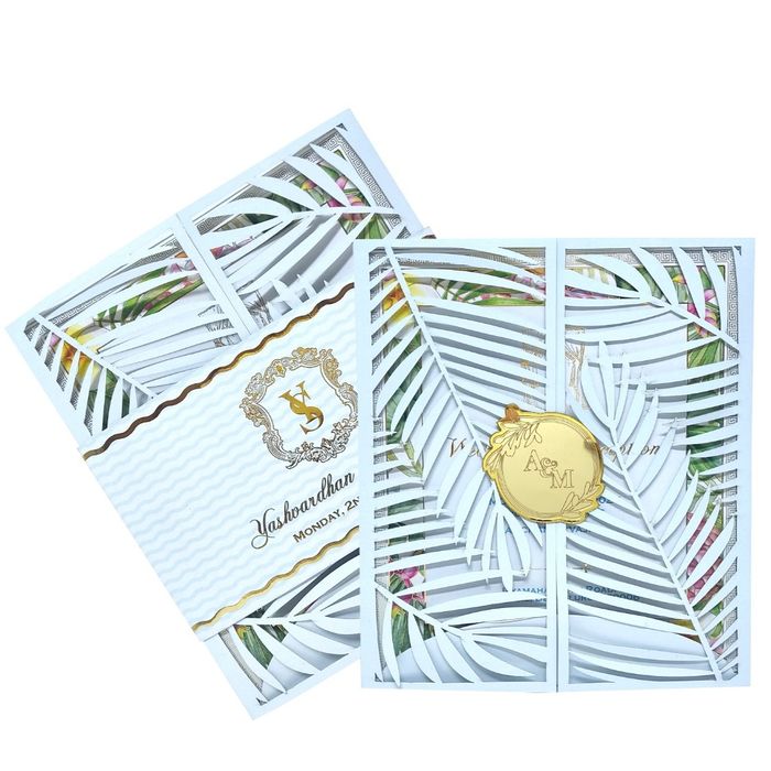 Sky Blue Premium Invitation In Floral Laser Cut Design-KNKYP002