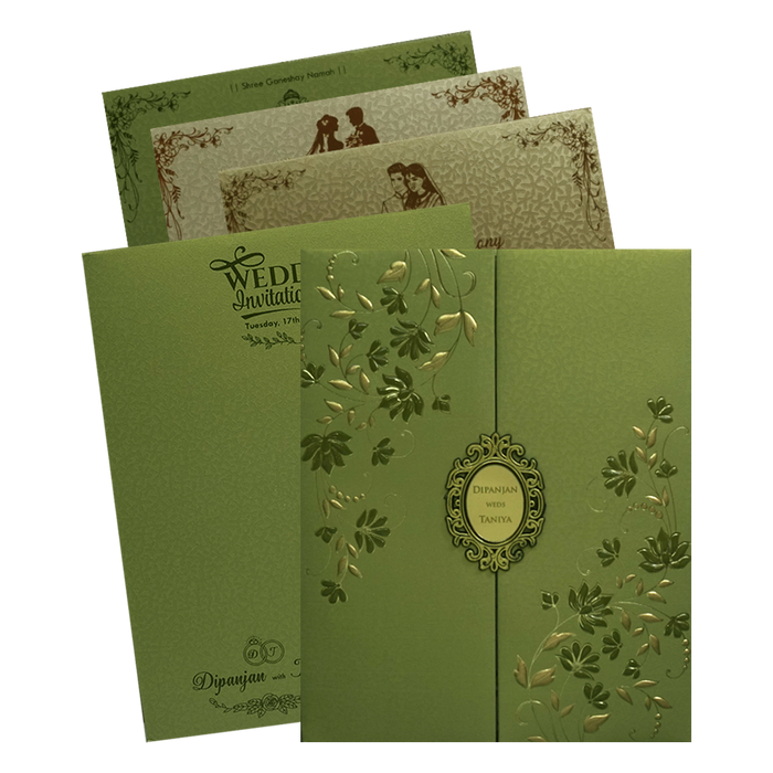 Metallic Olive Green Door Invitation Card