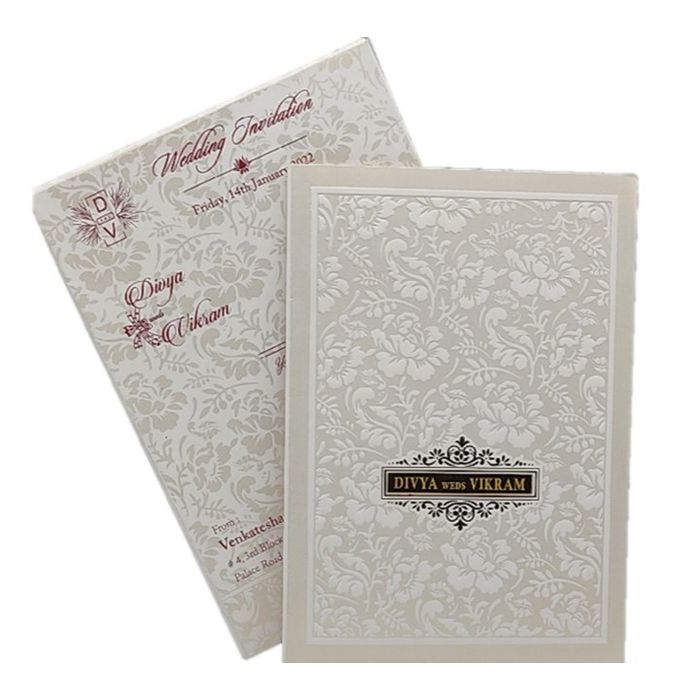 Grey Screen Embossed Floral Invitation Card-KNCBN138