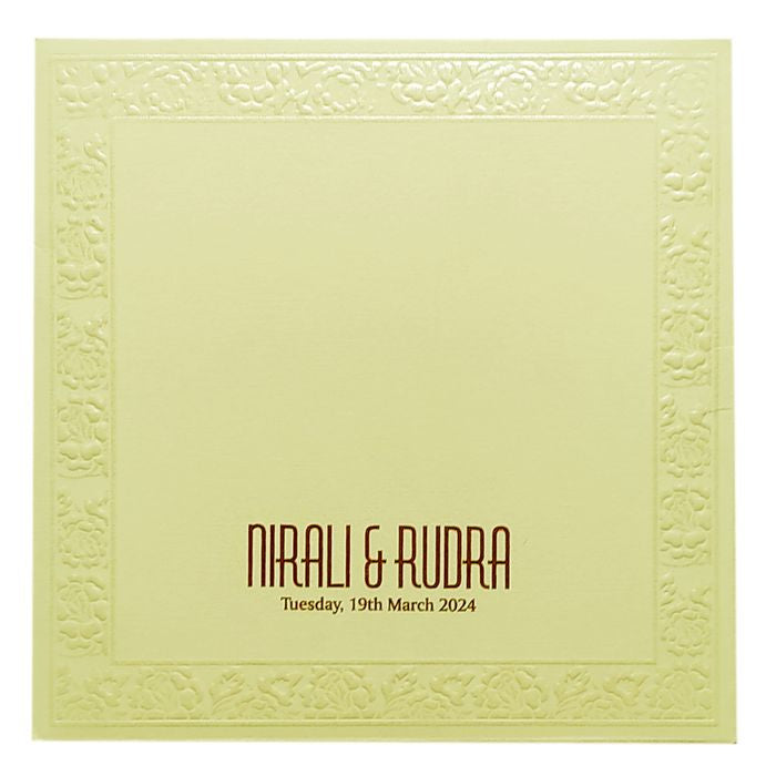 Ivory Embossed Floral Nameplate Marriage Card