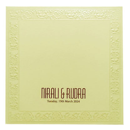 Ivory Embossed Floral Nameplate Marriage Card