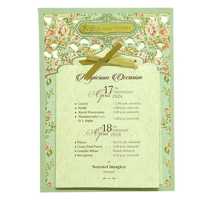 Light Soft Green Laser Cut Invitation