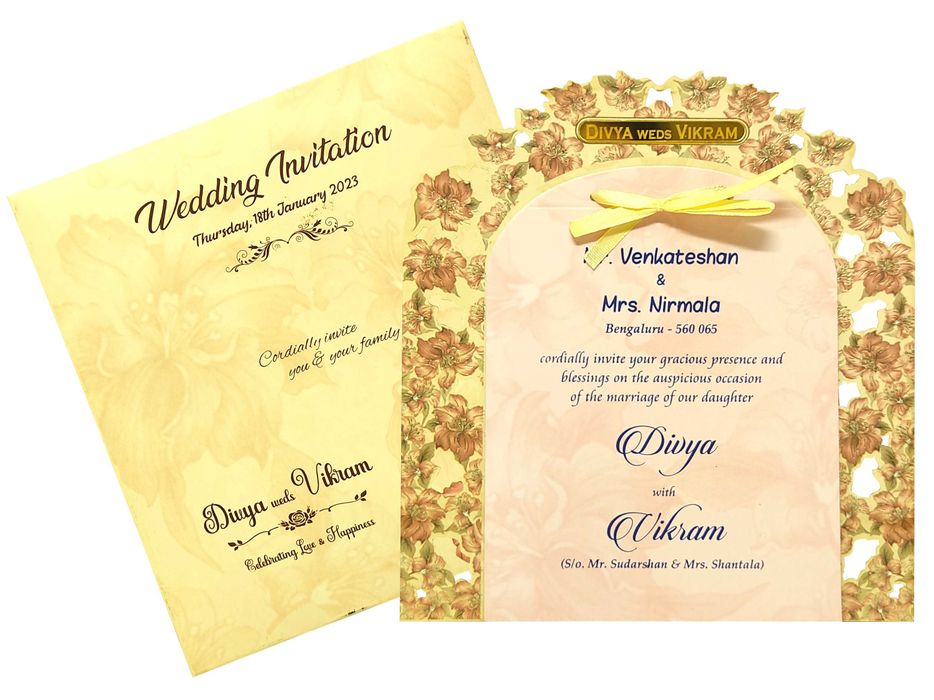 Cream Floral Laser Cut Invitation Card-KNKA8061