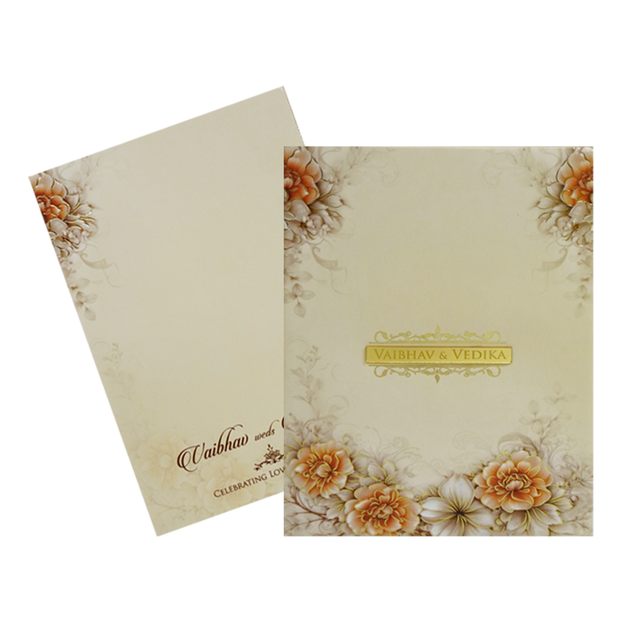 Cream Beige Floral Padded Nameplate Invitation Card