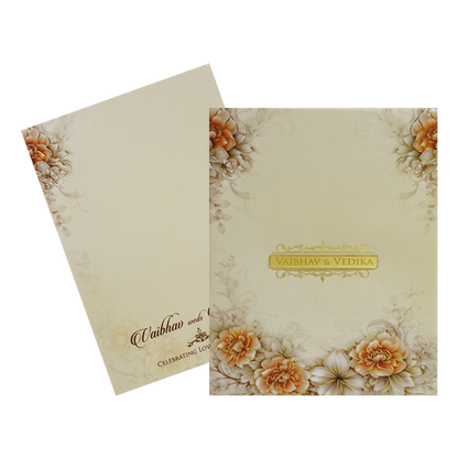 Cream Beige Floral Padded Nameplate Invitation Card