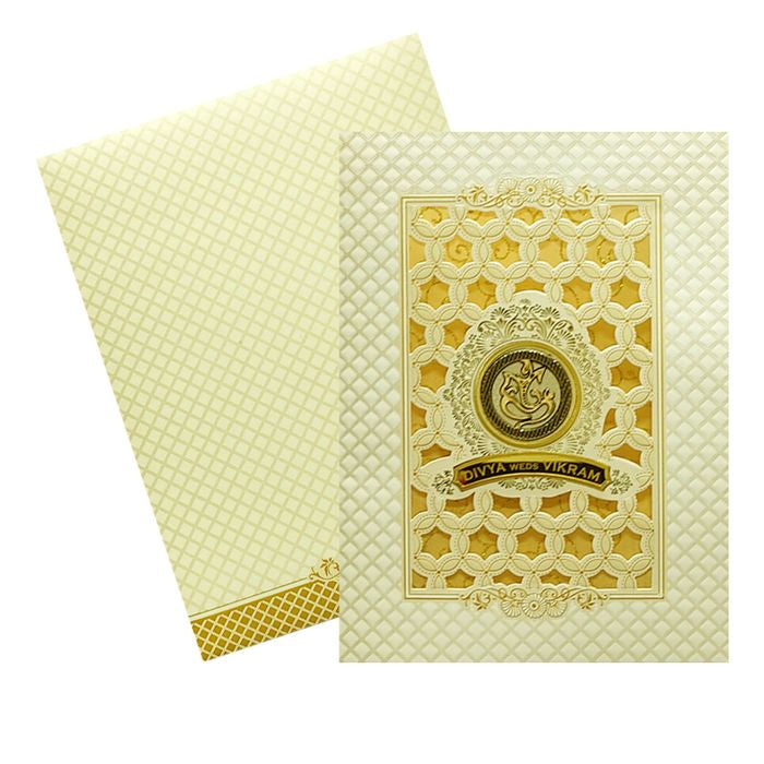 White Embossed Wedding Invitation Card