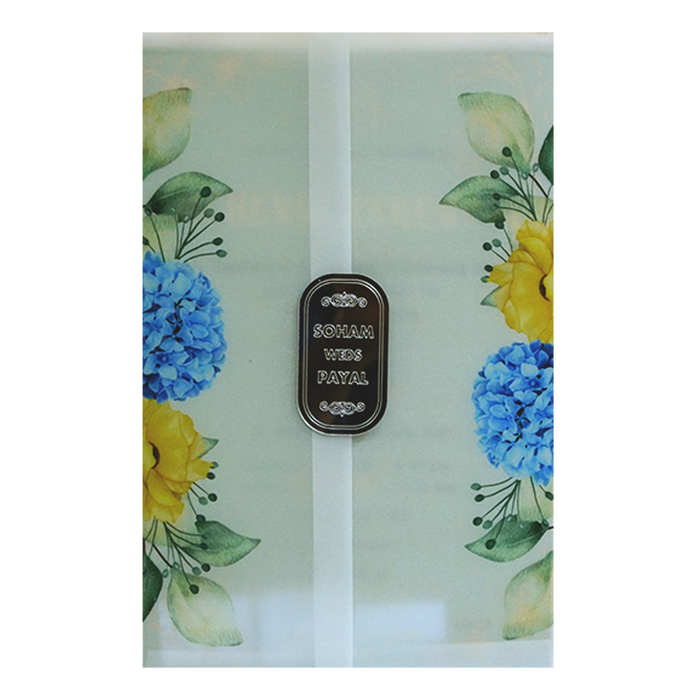 Blue Floral Tracing Nameplate Invitation Card