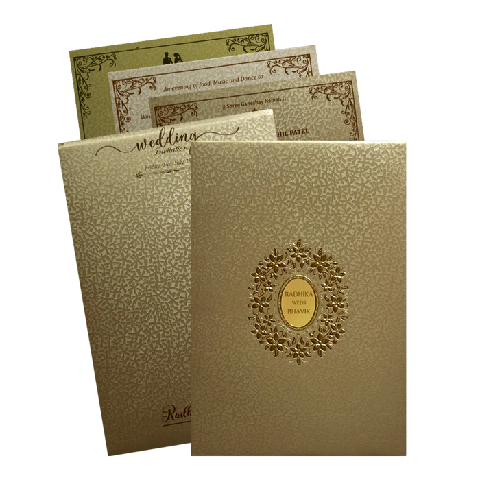 Golden Brown Floral Padded Invitation Card