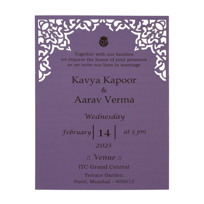 Lavender Single Laser Cut Invitation Card