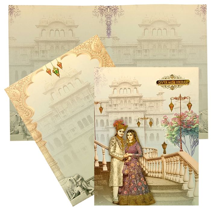 Blue Padded Royal Wedding Card