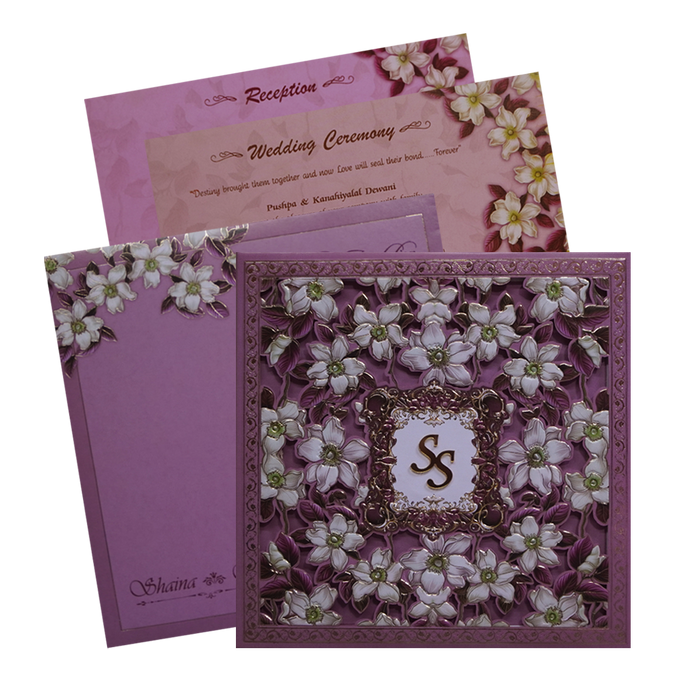 Lavender Pink Floral Padded Wedding Card