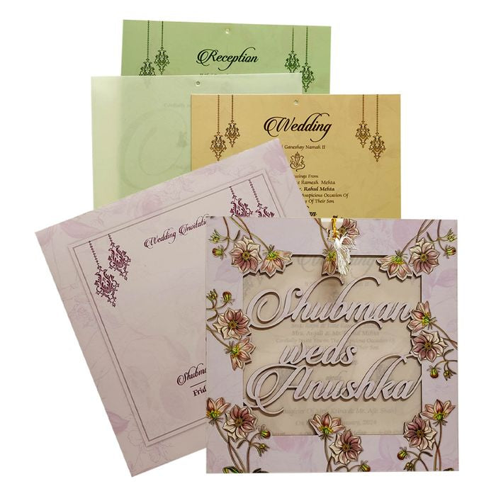 Pink Floral MDF Wedding Invitation Card