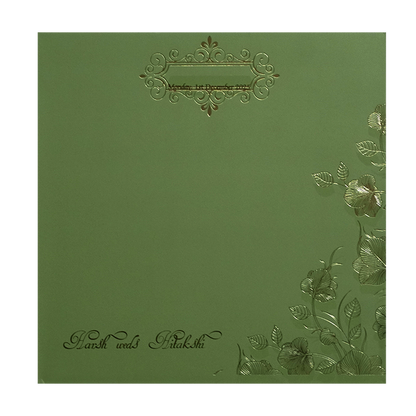 Olive Green Floral Wedding Card