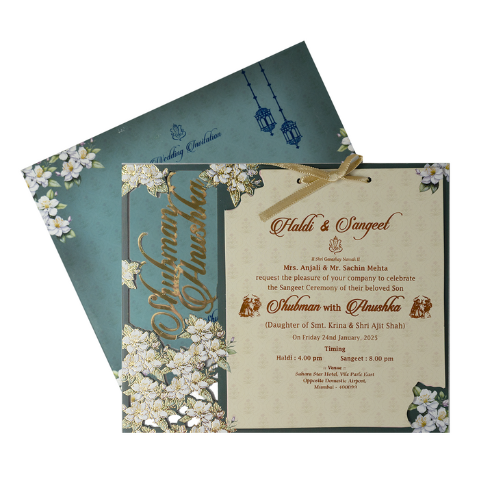 Pine Green Laser Cut MDF Wedding Card