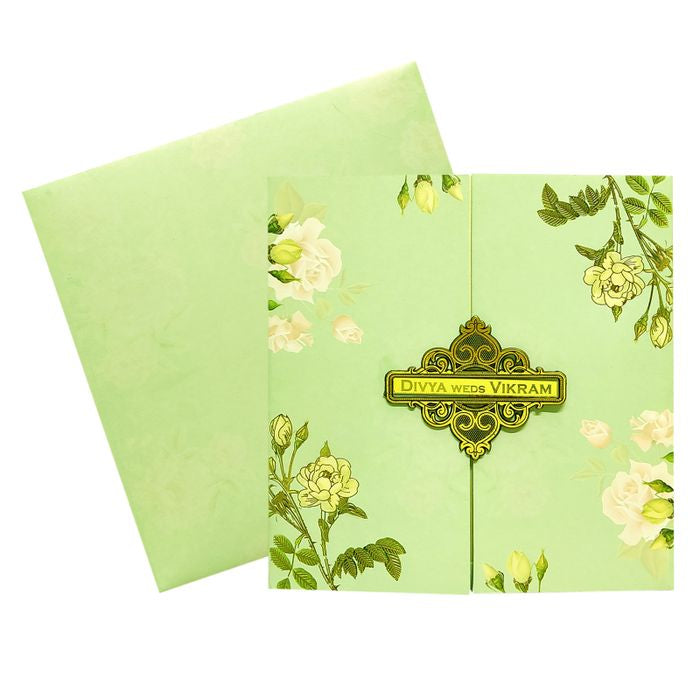 Green Floral Nameplate Invitation Card