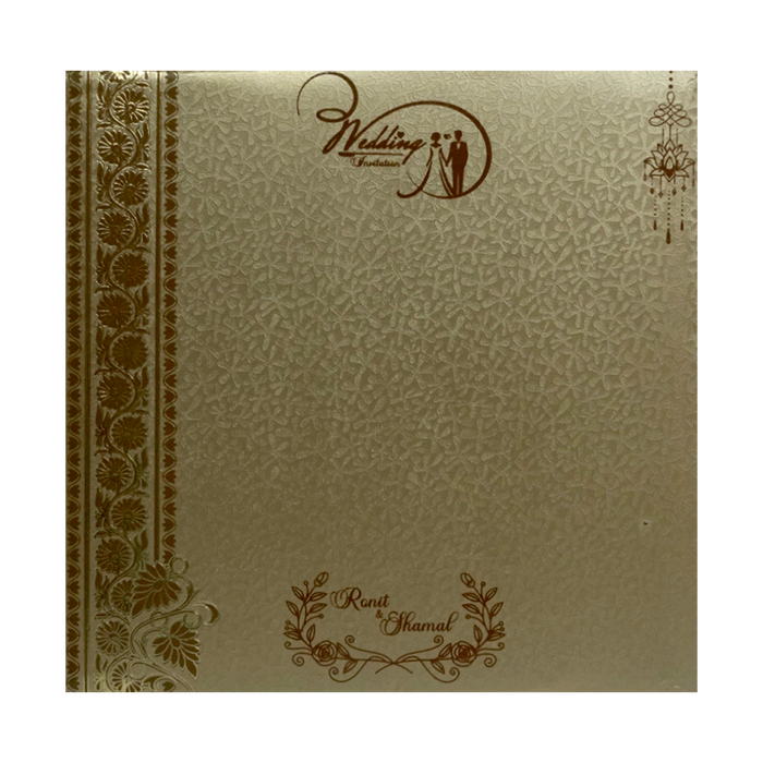 Golden Padded Floral Wedding Card