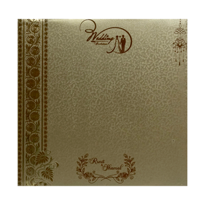Golden Padded Floral Wedding Card