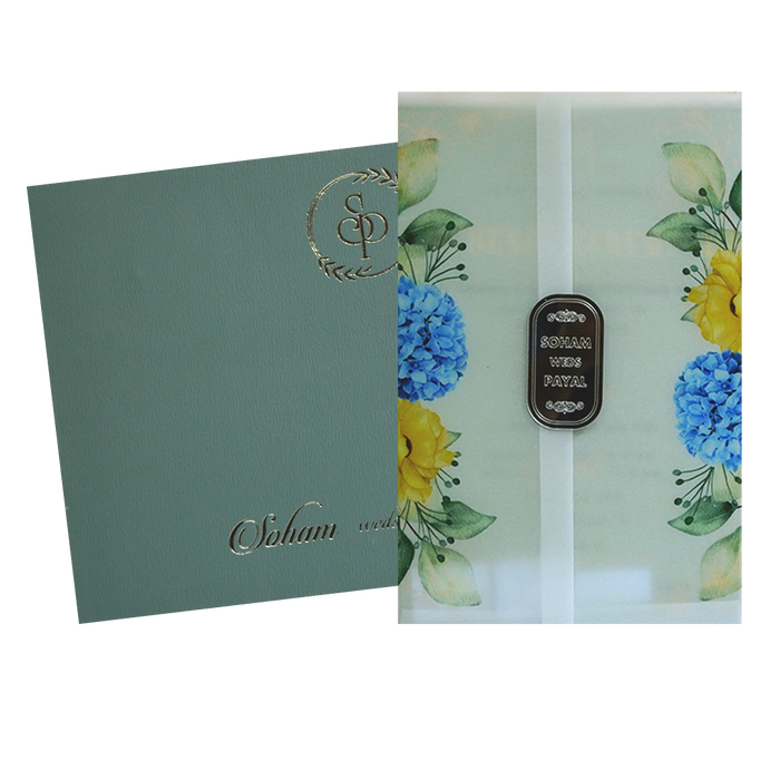 Blue Floral Tracing Nameplate Invitation Card