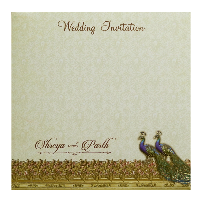 Ivory Royal Peacock Padded Wedding Card