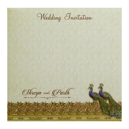 Ivory Royal Peacock Padded Wedding Card
