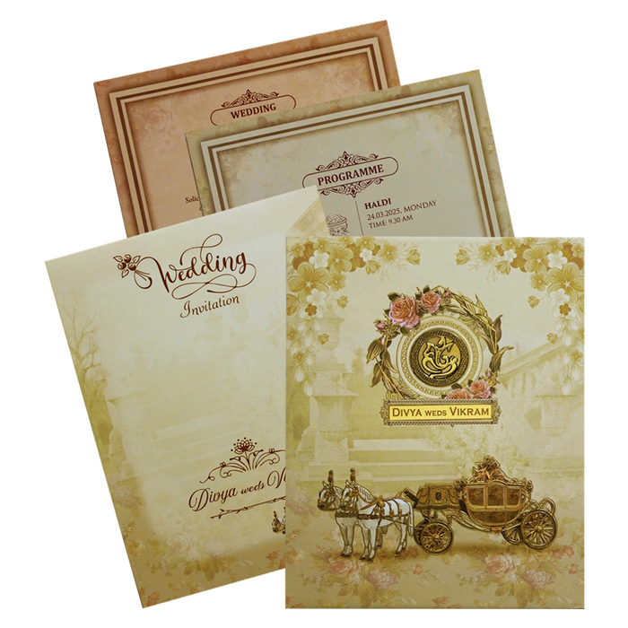 Cream Horse Chariot Padded Wedding Card