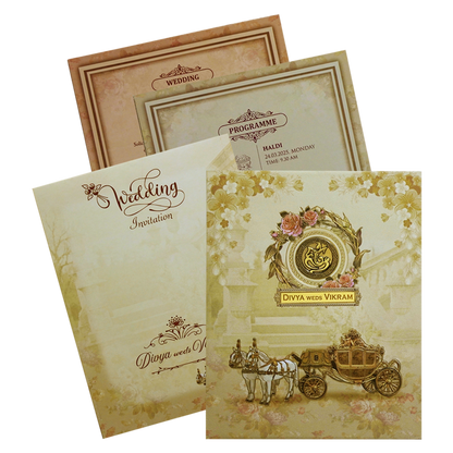 Cream Horse Chariot Padded Wedding Card