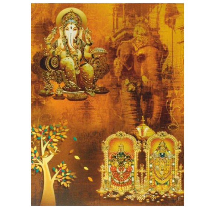 Brown Classic Ganesha With Balaji And Padmavathi Hindu Wedding Card-KNKC4029