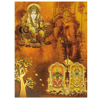 Brown Classic Ganesha With Balaji And Padmavathi Hindu Wedding Card-KNKC4029