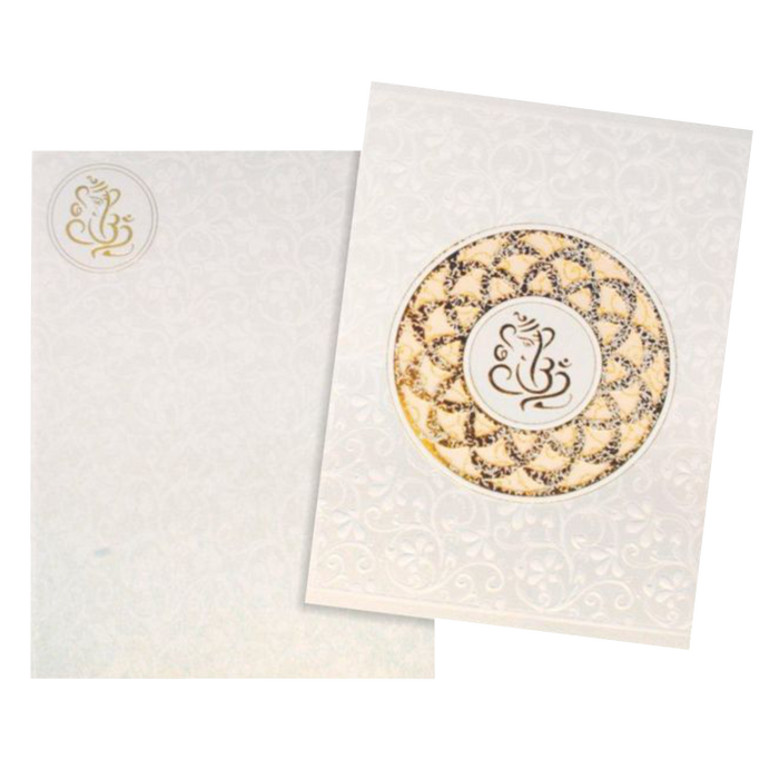 Alluring Ganesha With Flower Cut Gold Foiling Wedding Card - KNK30691