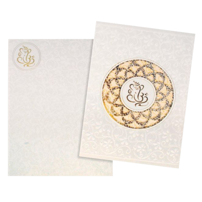 Alluring Ganesha With Flower Cut Gold Foiling Wedding Card - KNK30691